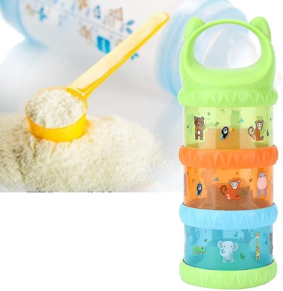 Milk Powder Dispenser， 3 Layer Portable Infant Milk Powder Bottle Food(green)