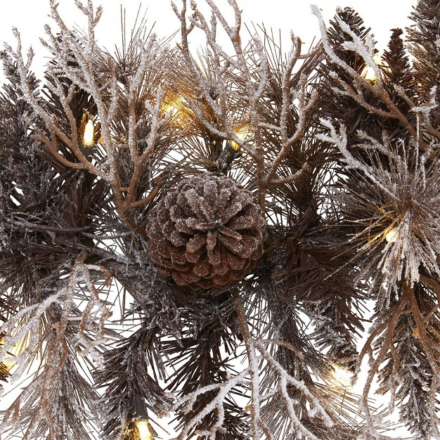 Nearly Natural 6 x27 Pre lit Led Flocked Mixed Pine With Pinecones Artificial Christmas Garland Brown With Warm White Lights