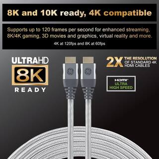 GE 15 ft. 8K HDMI 2.1 Cable with Ethernet and Gold Plated Connectors in Grey 66832