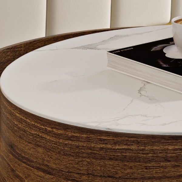 Modern Nesting Lift-Top Round Coffee Tables Set， Marble Finished