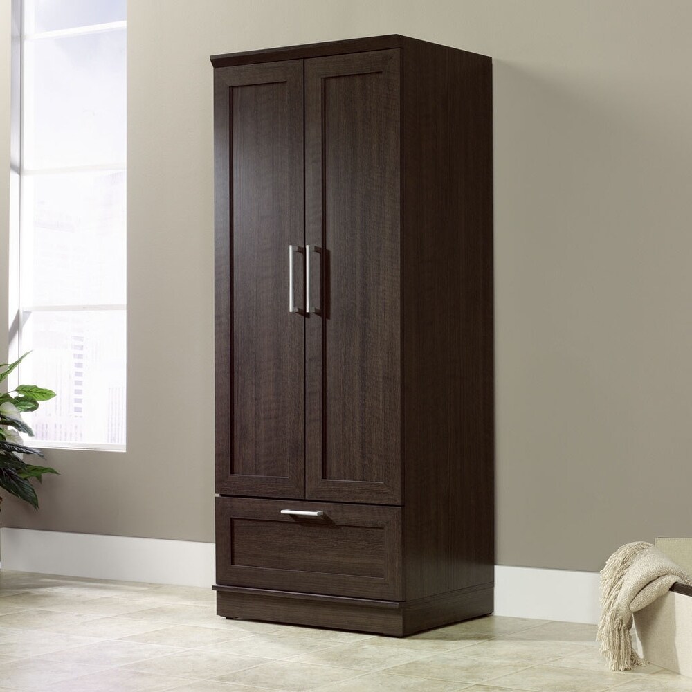 Dark Brown Wood Wardrobe Cabinet Armoire with Garment Rod   71.2'' H x 29'' W x 21'' D