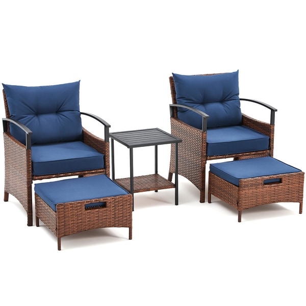 AVAWING 5Piece Patio Furniture Set Wicker Conversation Set with Coffee Table and Ottoman