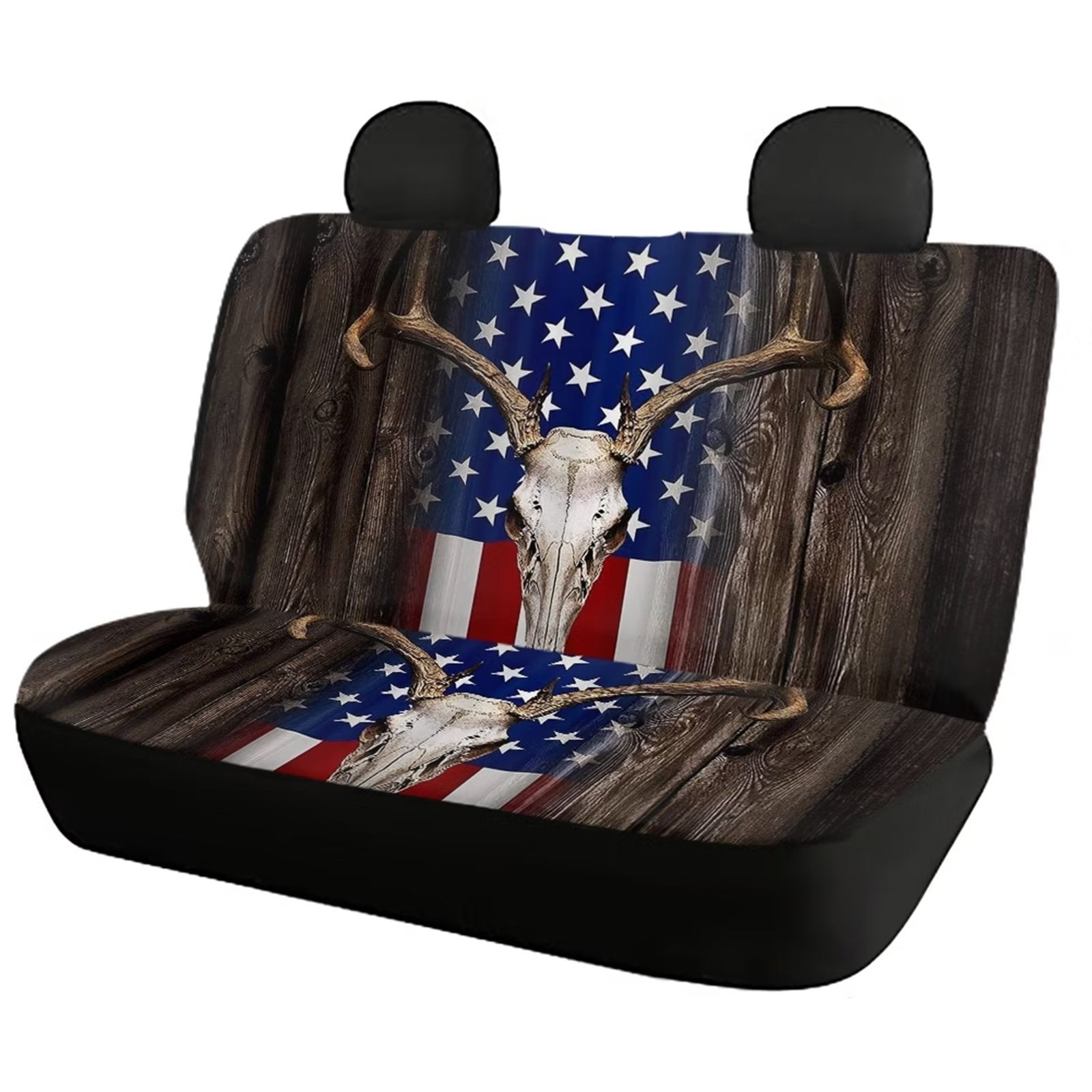 FKELYI Patriotic Vehicle Car Seat Covers Kit of American 4 of July，Camo Hunting Skull Deer High Back Seat Cover Elastic Auto Accessories for Men Fit for Trucks，SUVs and Vans