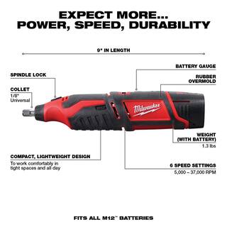 MW M12 12V Lithium-Ion Cordless 14 in. Hex Screwdriver Kit with M12 Lithium-Ion Cordless Rotary Tool (Tool Only) 2401-22-2460-20