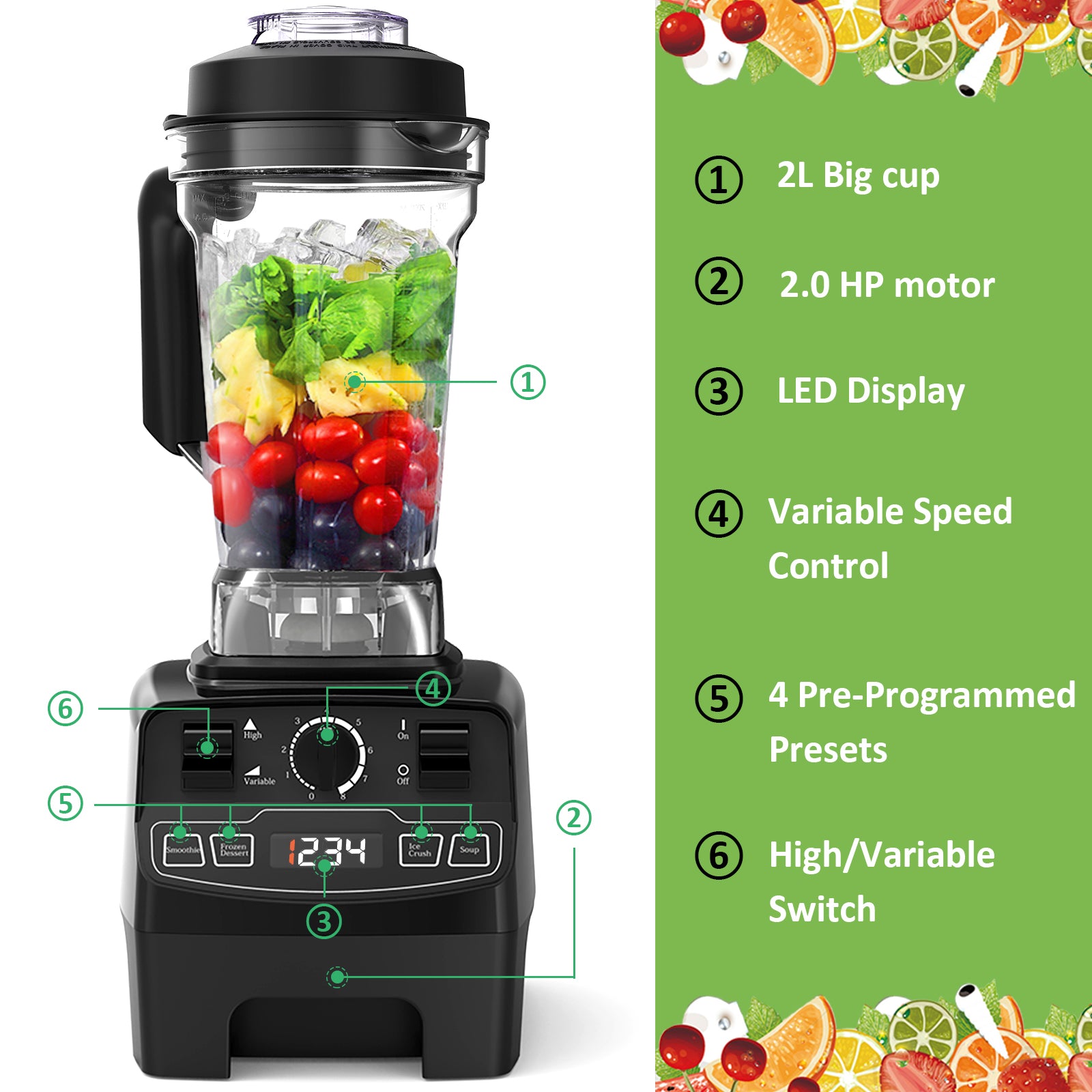 Countertop Blender, Smoothie Blender, 1450W , 33000 RPM Juice Maker, with 8 Speeds and 4 Preset Programs