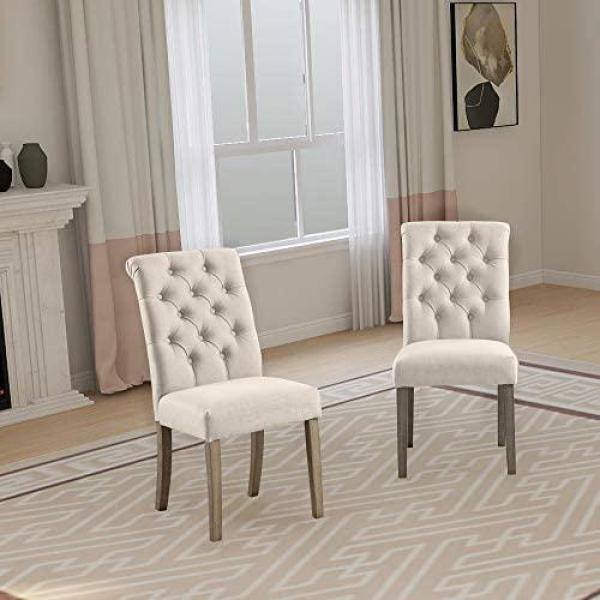 Home Beyond Valence Tan Upholstery Button Tufting Dining Accent Chair Set of 2 UC-4T