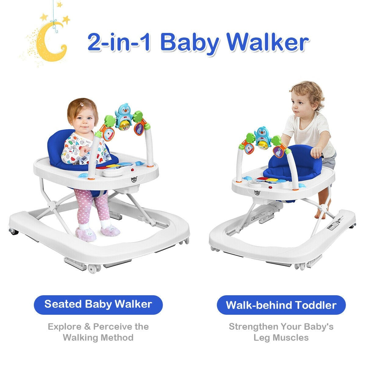 BABY JOY Baby Walker, 2 in 1 Foldable Activity Behind Walker with Adjustable Height & Speed