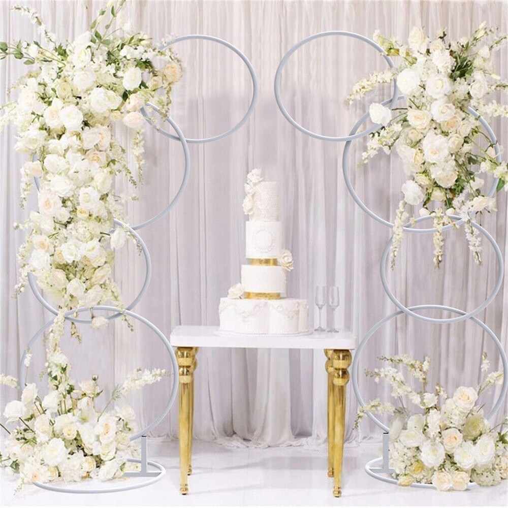 Set of 2 Round Backdrop Stand Wedding Party White Hoop Pillar Flower Stands