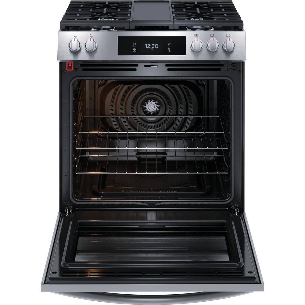 FRIGIDAIRE GALLERY 30 in. 6 cu. ft. 5 Burner Slide-In Gas Range with Total Convection in Air Fry in Smudge Proof Stainless Steel GCFG3060BF