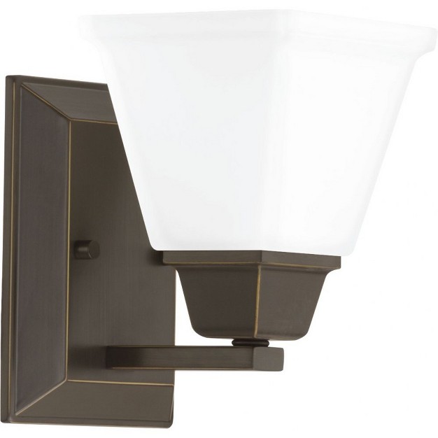 Progress Lighting Clifton Heights 1 light Bath amp Vanity Fixture Antique Bronze Etched Square Glass Shade