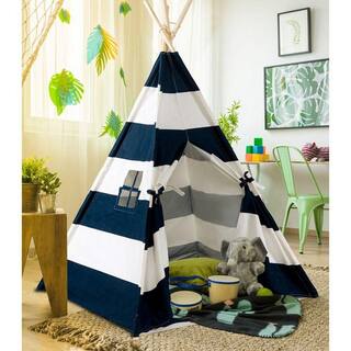 Ejoy 48 in. x 48 in. x 72 in. Natural Cotton Canvas Teepee Tent for Kids Indoor and Outdoor Playing Teepee_4PoleLargeBLUE