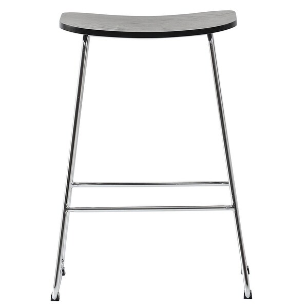 LeisureMod Melrose Modern Wood Counter Stool With Chrome Sled Base