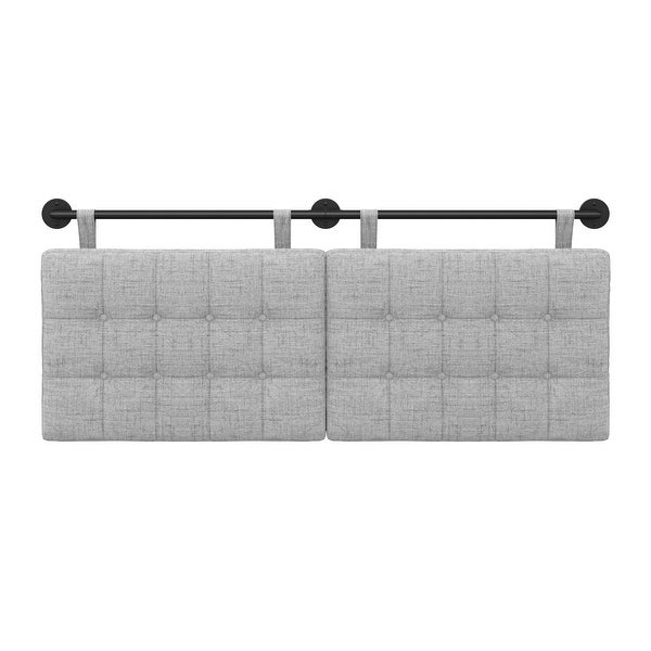 Nathan James Remi Wall Mount Tufted Headboard with Adjustable Straps and Black Metal Rail - - 36003135