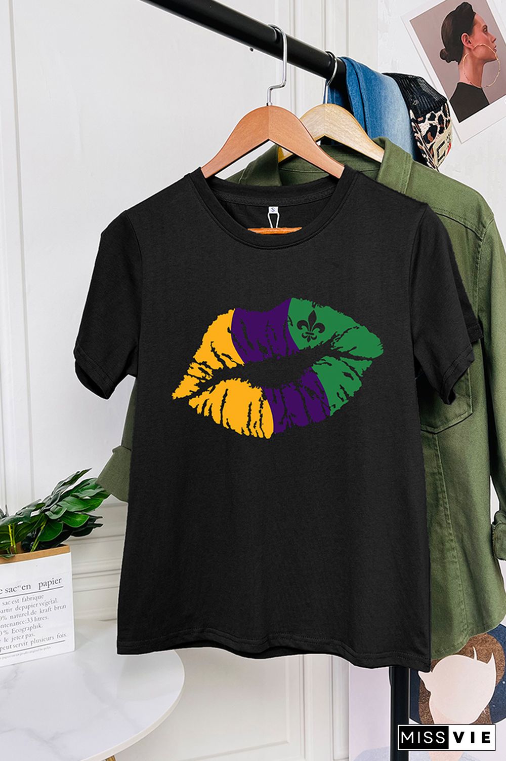 Mardi Gras Lip Short Sleeve Graphic Tee Wholesale