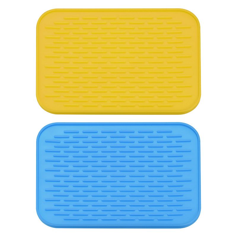 2 Pcs 8.5 x 6 Sink Drain Pad 2 Colors Silicone Dish Drying Mat Set