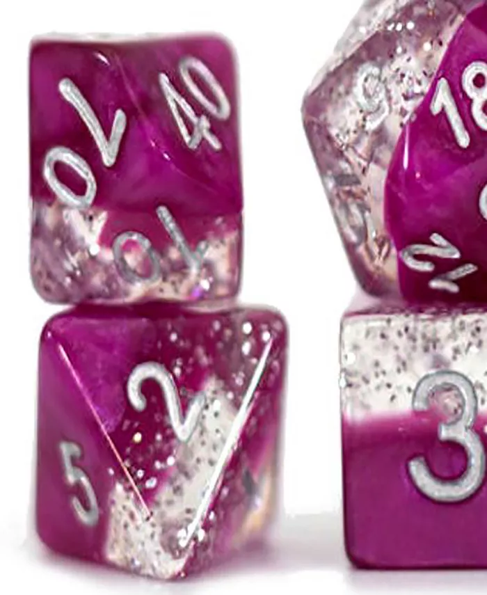 Gatekeeper Games Halfsies Dice Glitter Edition Wine 7 Piece Rpg Dice Set  Roleplaying  Comes in Plastic Dice Keeper  Wine Fine Silver Glitter  2 Tone Dice Set