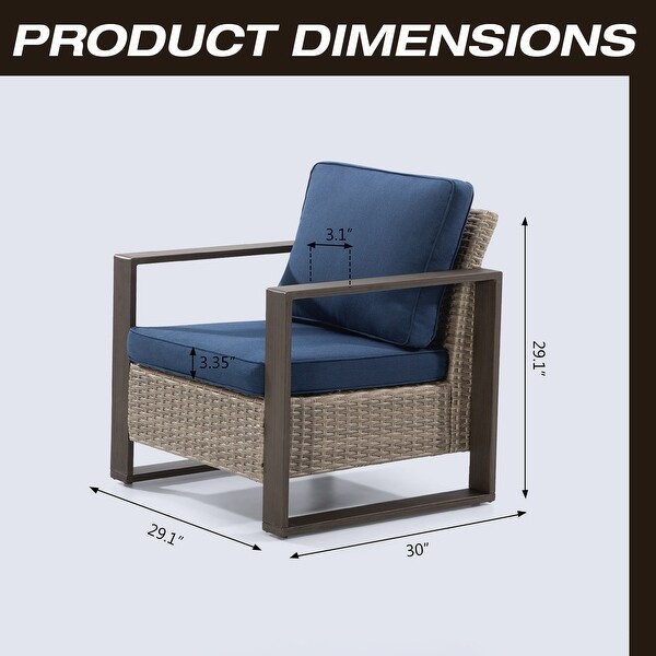 Cozywor 2Piece Patio Wicker Outdoor Lounge Chair with Metal Frame and Cushions