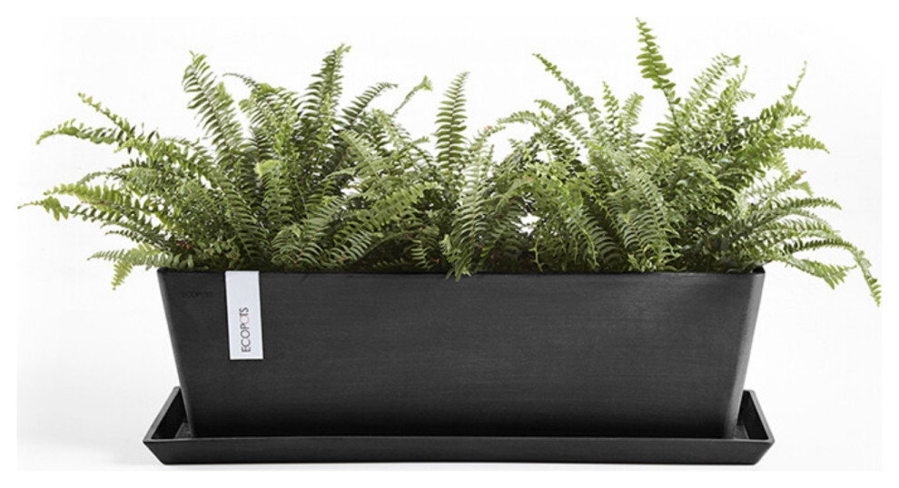 Ecopots Rectangular Plastic In/Outdoor Planter Flower Pot Dark Grey 17.7 quot  Contemporary   Outdoor Pots And Planters   by Esbenshades Greenhouses  Houzz