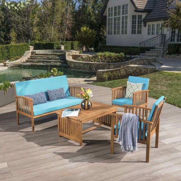 4 Piece Wood Sofa SetOutdoor Furniture with Cushions