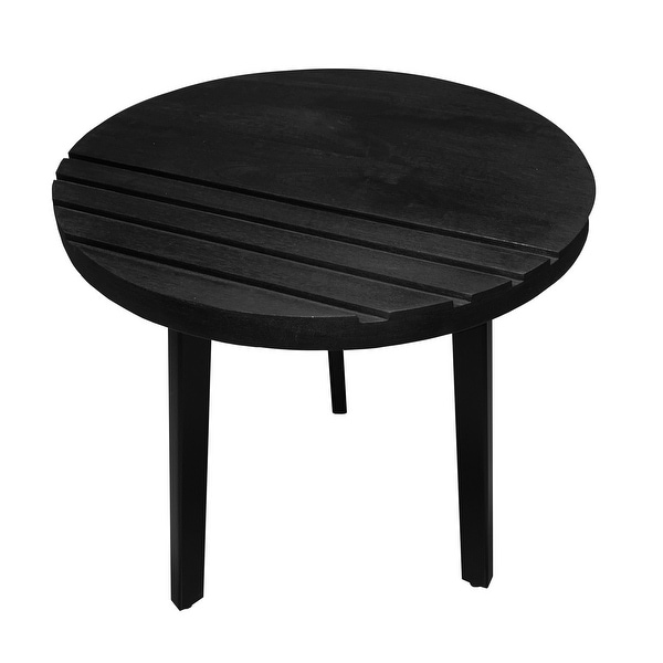 18 Inch Grooved Design Black Round Wood Side Table with Metal Legs