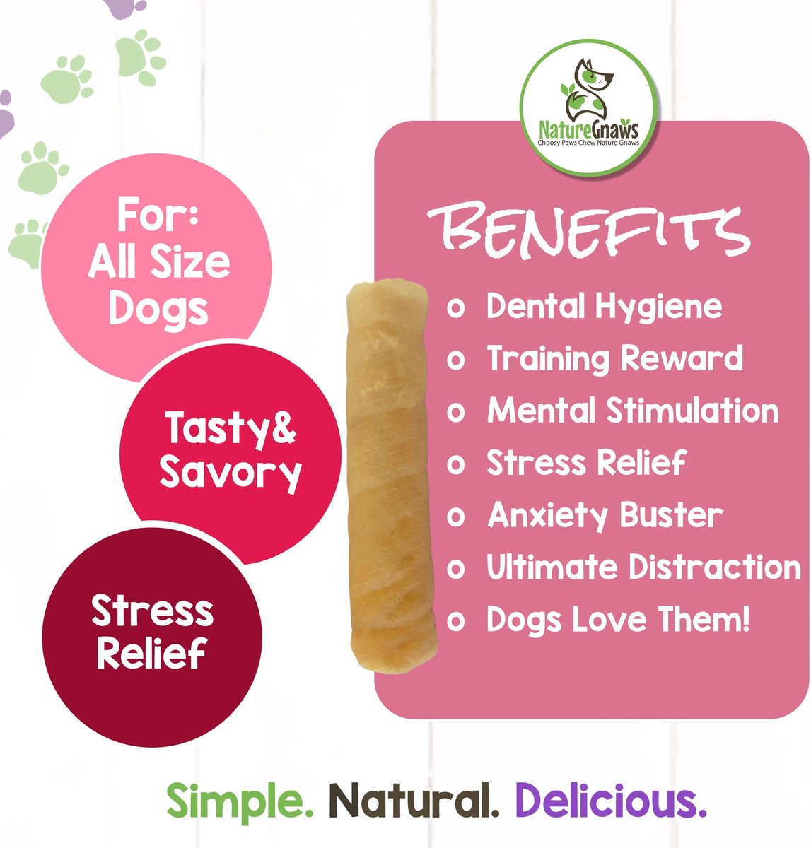 Nature Gnaws 5 to 6-inch Rolls Pork Skin Flavored Dog Treats， 6 count