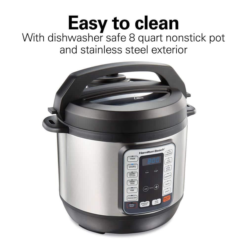 Hamilton Beach 8 Qt Stainless Steel Electric QuikCook Pressure Cooker with 12Preset Functions