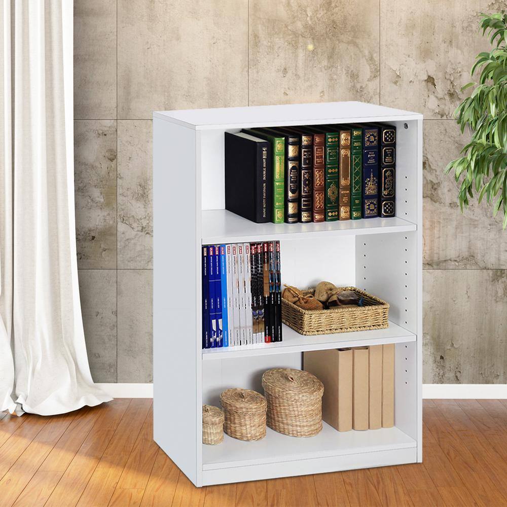 Furinno 40.3 in. White Wood 3-shelf Standard Bookcase with Adjustable Shelves 14151R1WH