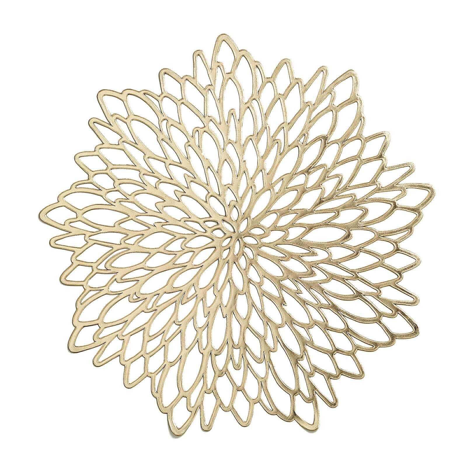 6 Pack Gold Decorative Floral Vinyl Placemats, Non-Slip Round Dining Table Mats 15