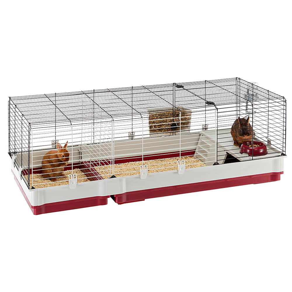 Ferplast Krolik XL Rabbit Cage 140 (Includes Wire Hutch) | 55.9L x 23.62W x 19.7H inches | Burgundy and Cream