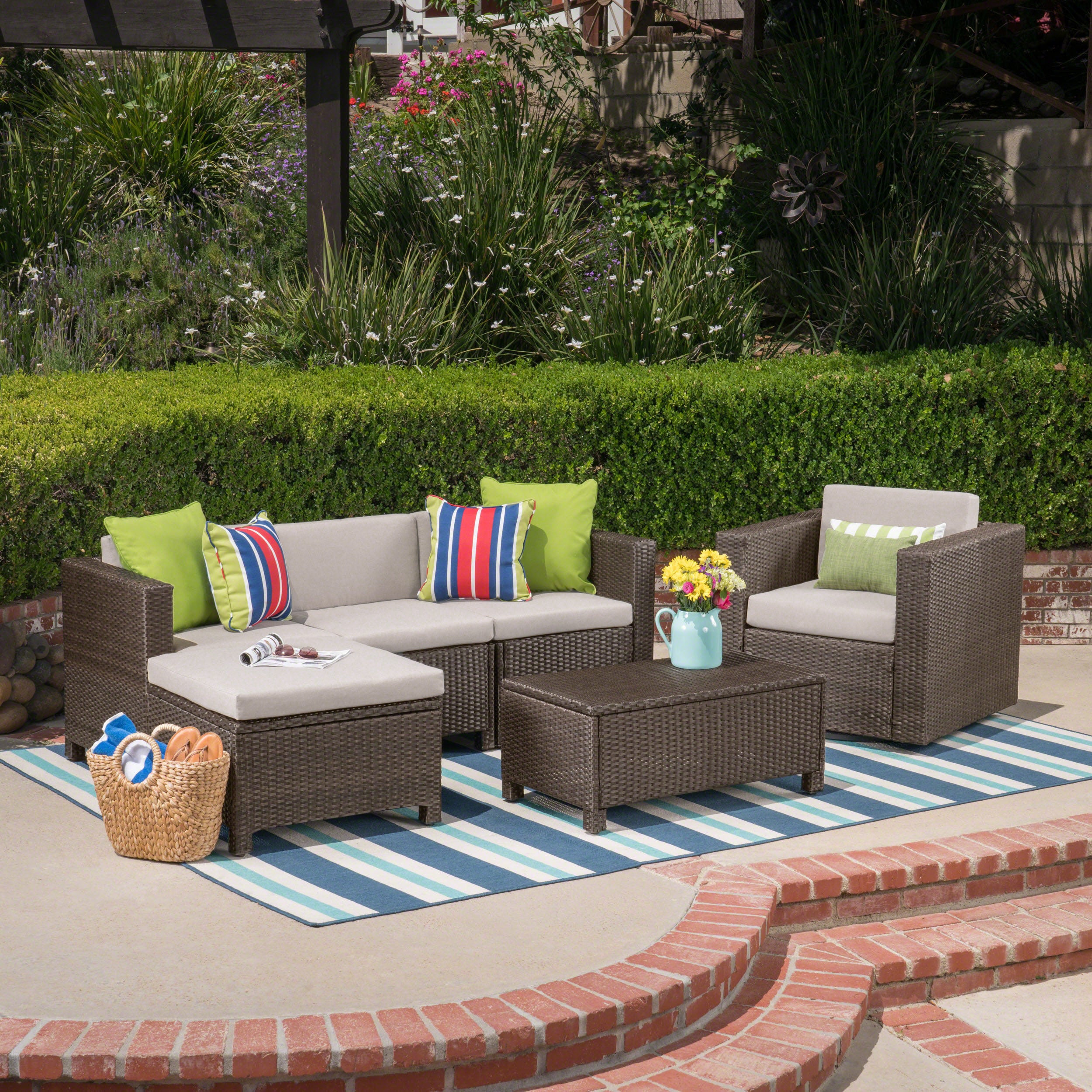 Tanner Outdoor 4 Seater Wicker L-Shaped Sectional Sofa Set with Cushions