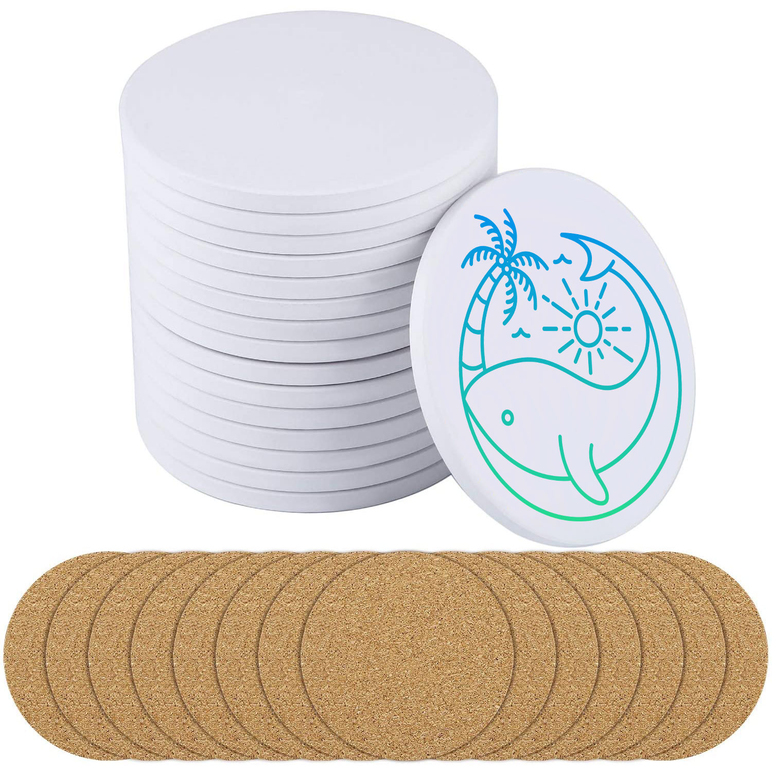 VING 144 Pack Sublimation Blanks Round Ceramic Tiles Coasters 4.25In Coffee Cup Mat Heating Press Thermal Transfer Crafts with Cork Backing Pads