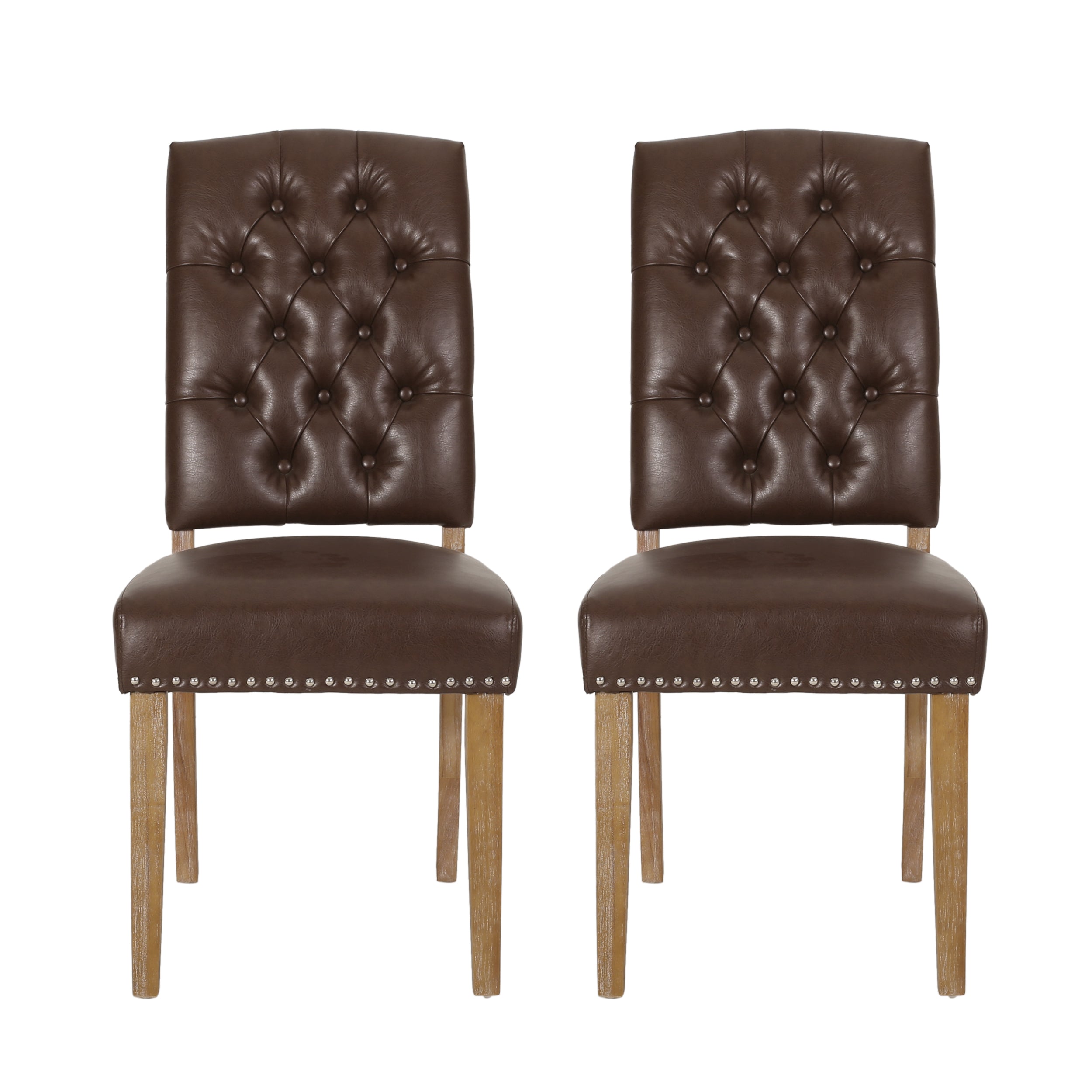 Frances Contemporary Faux Leather Tufted Dining Chairs with Nailhead Trim, Set of 2