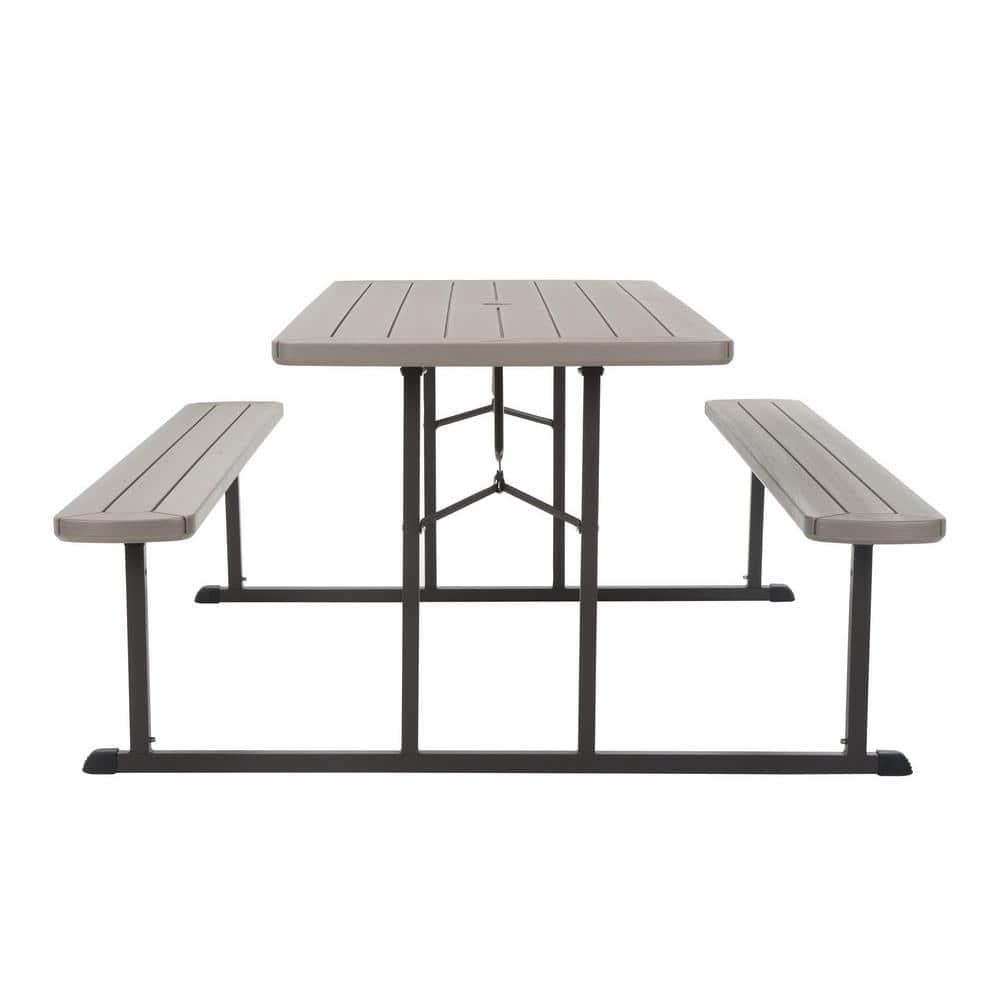 Cosco 6 ft Folding Blow Mold Picnic Table Gray Wood Grain with Brown Legs