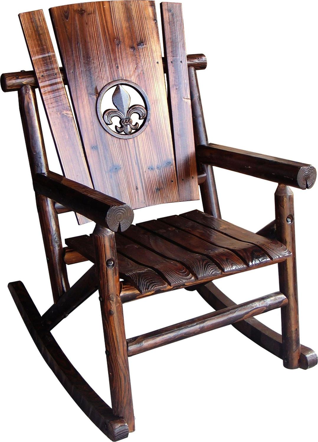 Leigh Country Char-log Outdoor Rocker With Fleur De Lis Medallion Brown