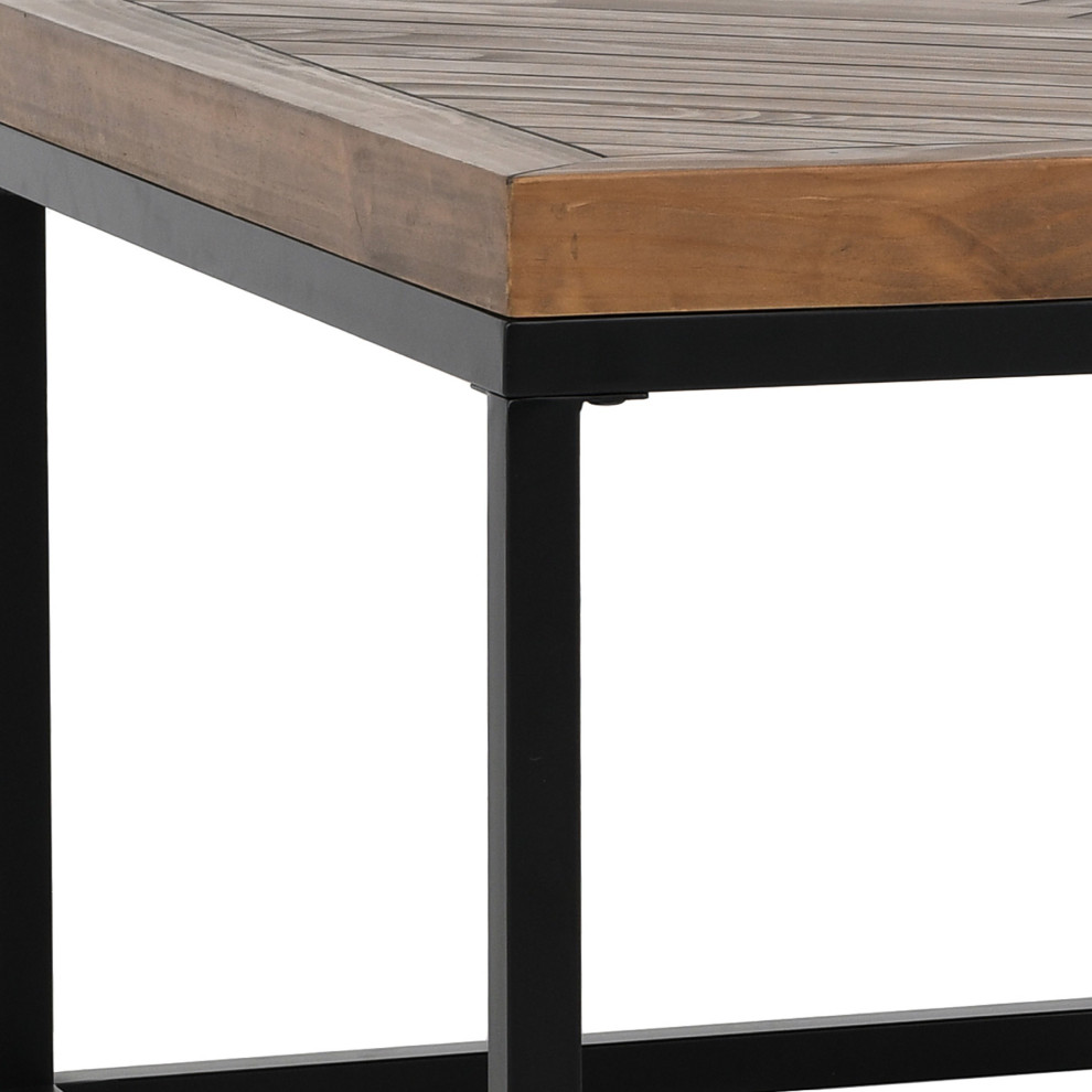 Benzara BM275596 Solid Wood Square Coffee Table  Herringbone  Brown  Black   Industrial   Coffee Tables   by Uber Bazaar  Houzz