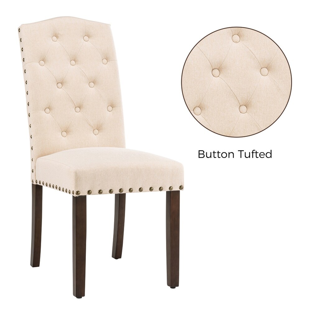 Fabric Upholstered Tufted Dining Chairs with Nailhead Trim Set of 4