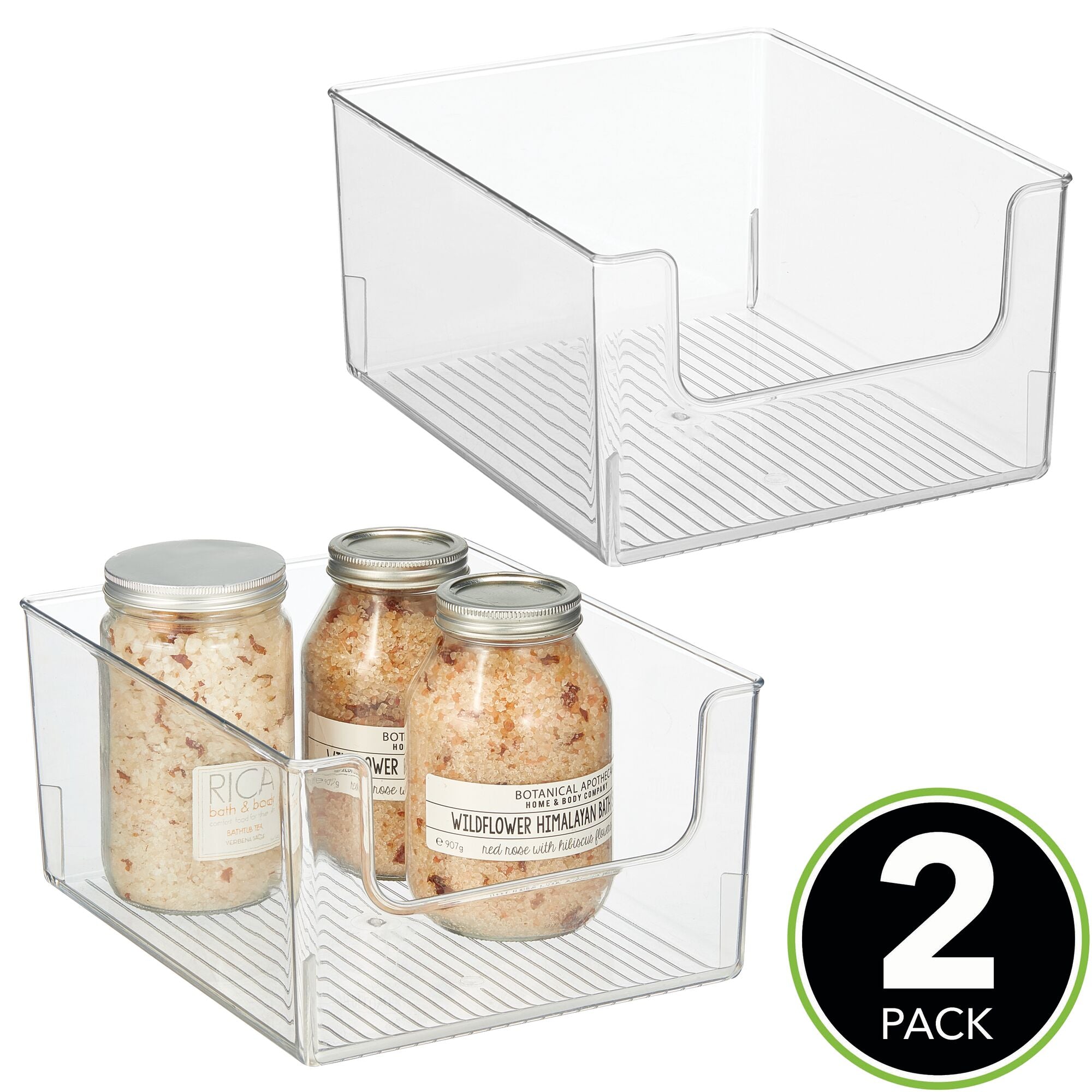 mDesign Modern Plastic Open Front Dip Storage Organizer Bin Basket for Bathroom Organization - Vanity Shelf， Cubby， Cabinet， and Closet Organizing Decor - Ligne Collection - 2 Pack - Clear