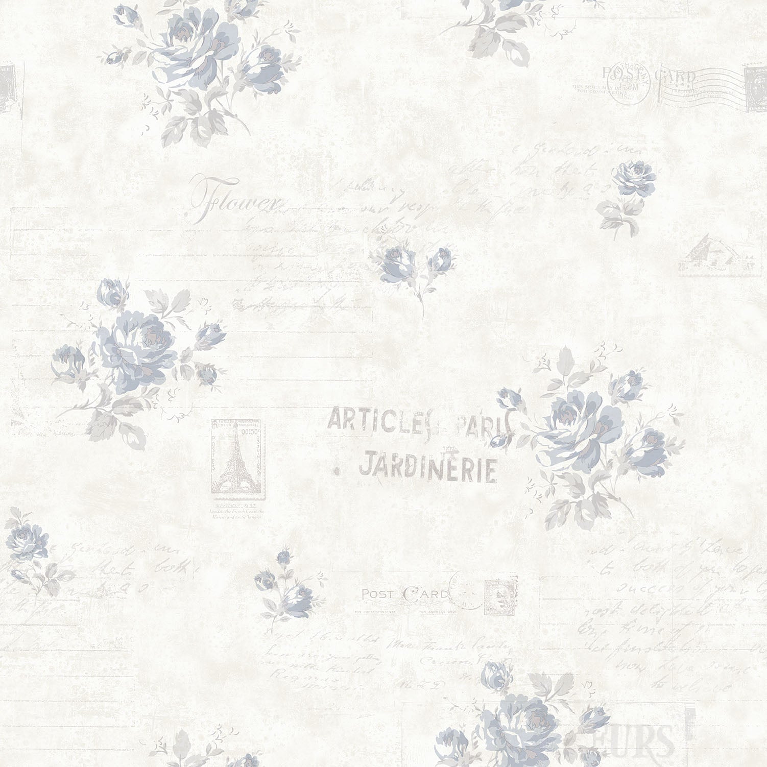 Calligraphy Blue Wallpaper from the Vintage Roses Collection