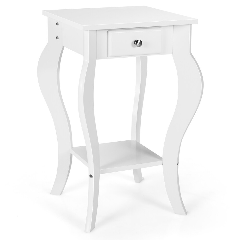 Costway End Side Table with Drawer Bottom Shelf Accent Nightstand   15''x 15'' x 23.5''