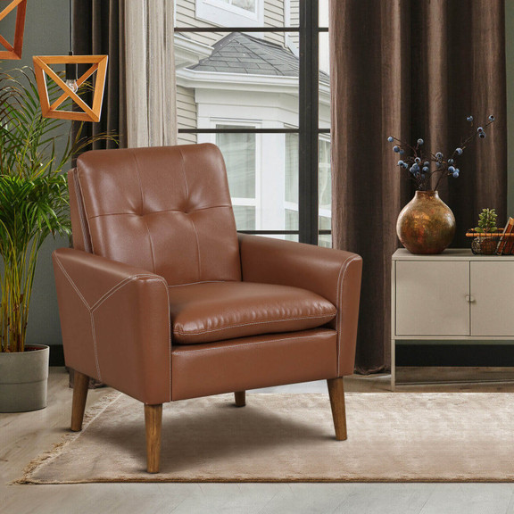 Costway 91246853 Modern PU Leather Accent Chair wi...