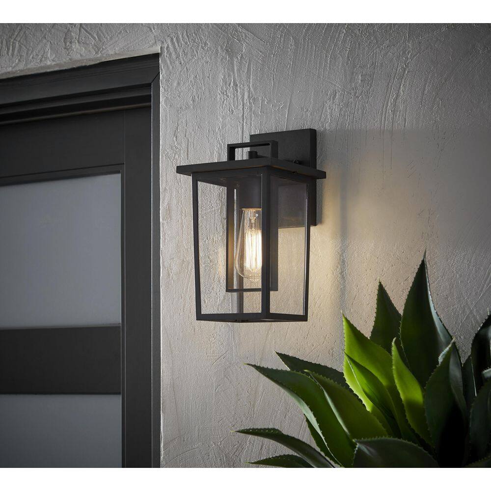 Hampton Bay Keswick Modern 1-Light Matte Black Hardwired Outdoor Wall Lantern Sconce with Clear Glass DSHD5979B