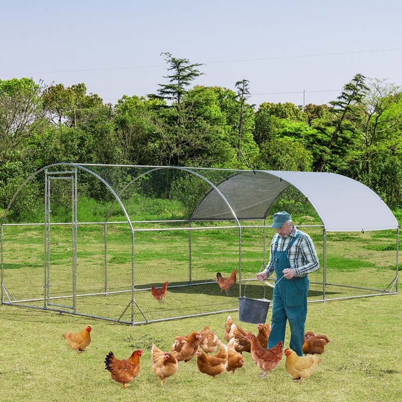 19 FT Large Metal Chicken Coop Walk-in Dome Poultry Cage Hen Run House Rabbits Habitat Cage with Cover