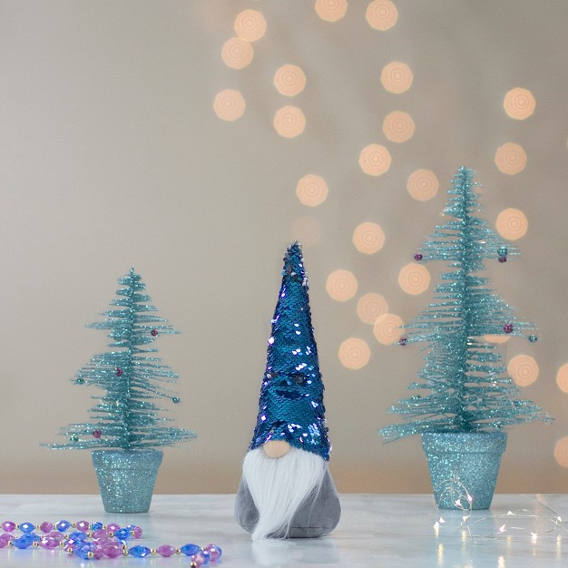 Gray Standing Christmas Gnome Decoration With Blue Flip Sequin Hat