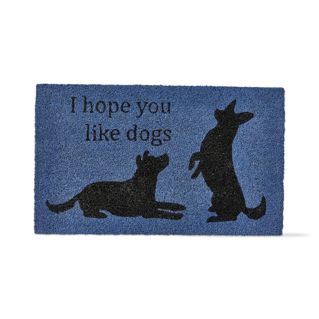 I Hope You Like Dogs Sentiment Rectangle Indoor And Outdoor Coir Door Welcome Mat Black On Blue Background