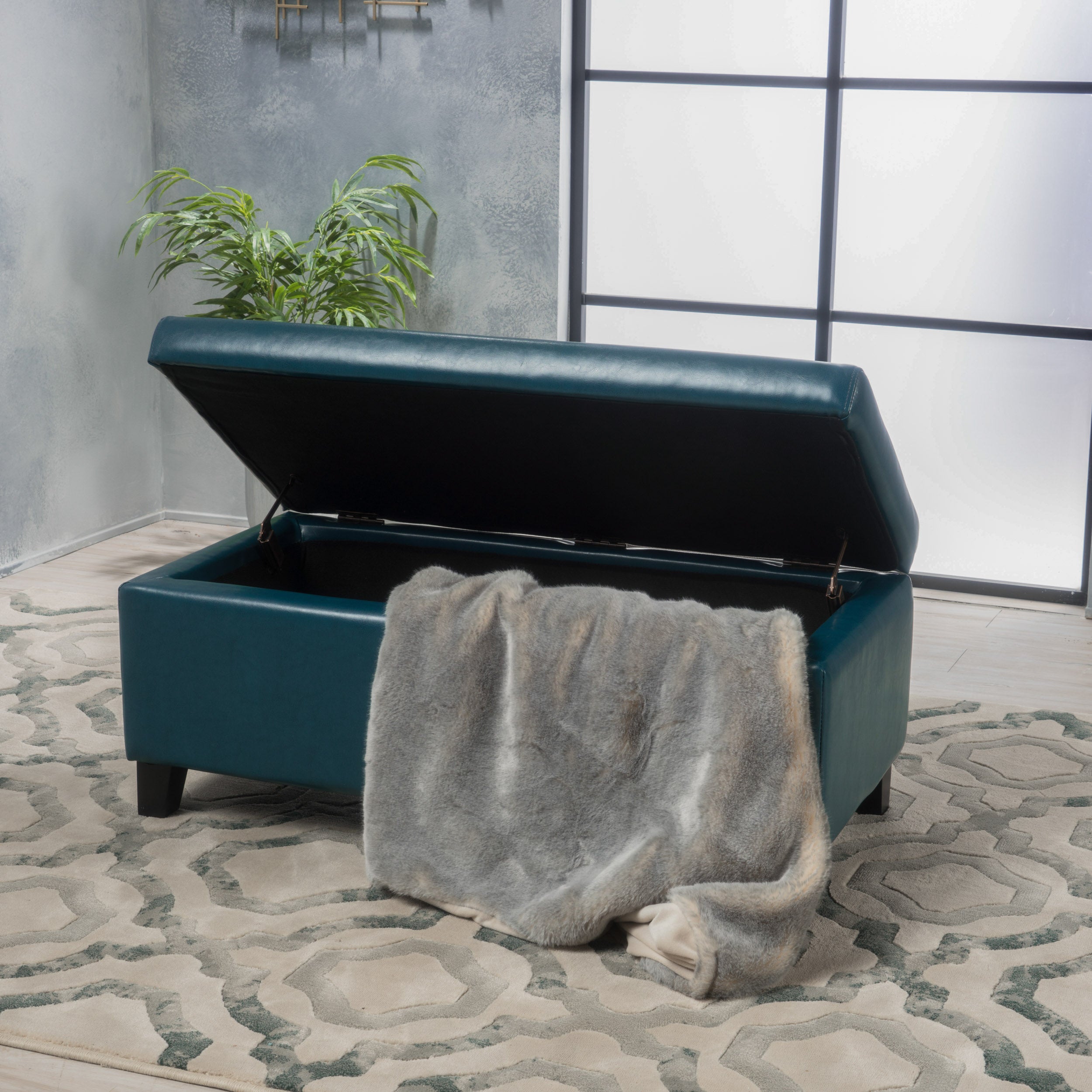 Brianna Rectangle Leather Storage Ottoman Bench