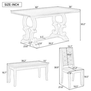 Harper  Bright Designs 6-Piece Antique Gray Retro Rectangular MDF Top Table Set Seats 6 XW052AAE