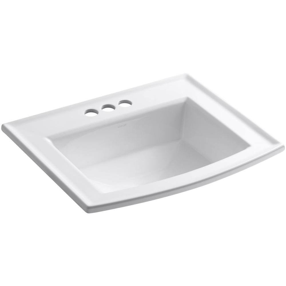 KOHLER Archer 22-58 in. Drop-In Vitreous China Bathroom Sink with Overflow Drain in White K-2356-4-0