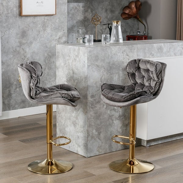 Velvet Counter Height Adjustable Barstools，Upholstered Modern Bar Stool， Swivel Bar Stools Set of 2