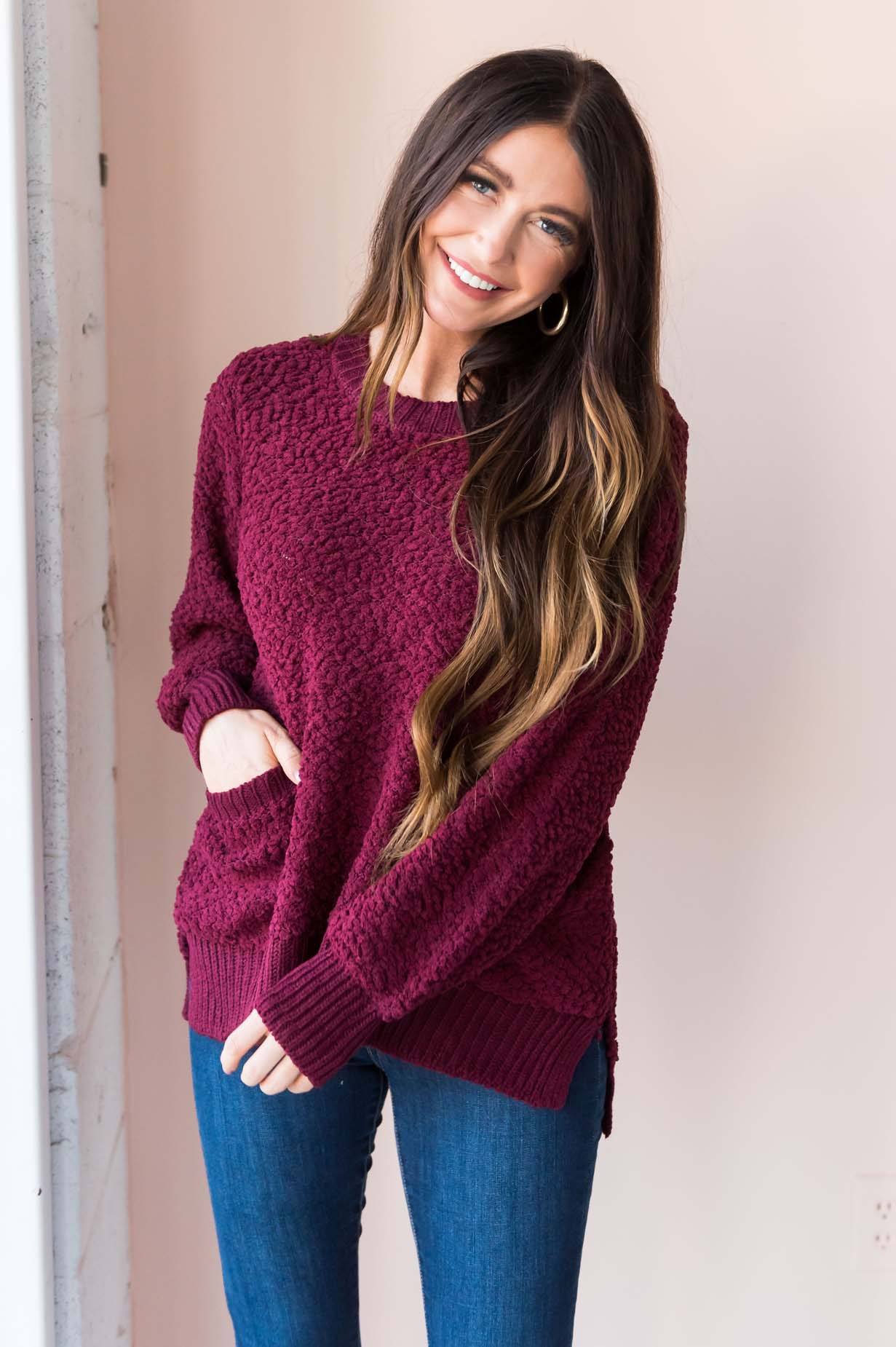 Chill Cutie Modest Popcorn Knit Sweater