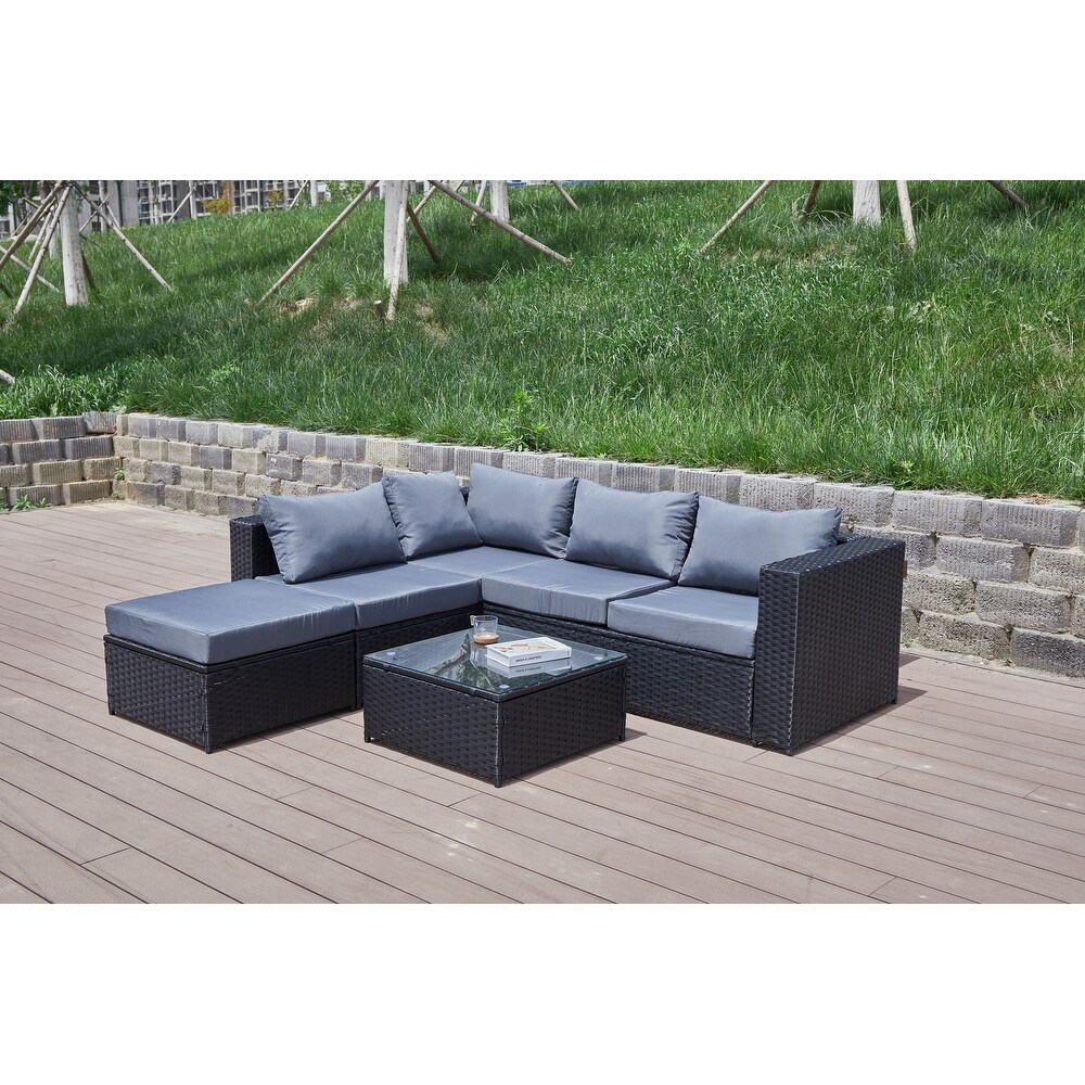 Beaufort 4 Pieces Patio Rattan Furniture Sectional with Ottoman and Table